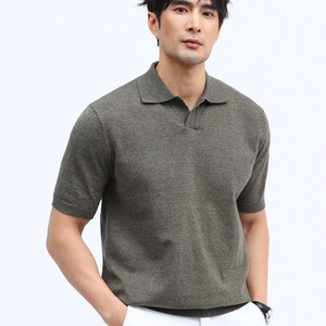 글리멜로 남자 여름 무지 오픈 카라 니트 반팔 티셔츠