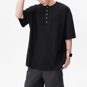 남자 반팔 라운드 버튼 반오픈 캐주얼 데일리 티셔츠