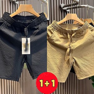AOKADA 1+1 남성 여름 시어서커 반바지 루즈핏 밴딩 캐주얼 숏팬츠 5부 팬츠 비치웨어