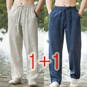 1+1 시원한 남자 데일리 린넨 밴딩 바지 와이드 팬츠 긴바지 봄 여름 슬랙스 팬츠 베이직 쿨바지 면 마 바지 WAWAMIYA