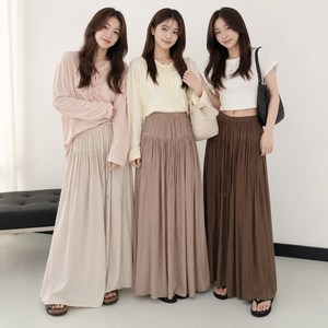 여성 여름 치마바지 와이드팬츠 밴딩 스트링 롱팬츠 루즈핏 통바지 데일리 팬츠