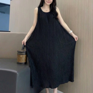 쁘띠엘라 발목기장 플리츠 빅사이즈 롱 원피스 주름 민소매 뷔스티에 나시