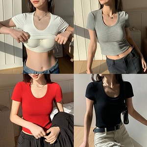 날씬해 보이는 슬림핏 캡내장 반팔 브라탑 4color