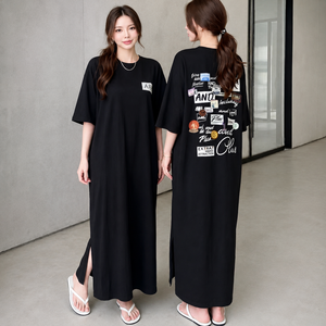 쁘띠엘라 왕박시 반팔 롱원피스 오버핏 빅사이즈 발목기장