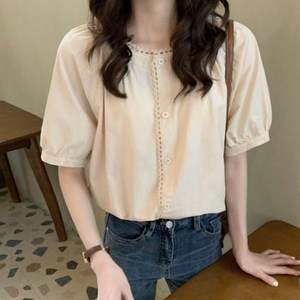 여성 쿨링 원단 블라우스 귀여운 퍼프 스타일 반팔티