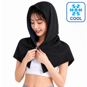 글로넥트 후드형 스포츠 냉감 타월 아이스쿨링 등산 러닝 골프 헬스, 1개, 블랙