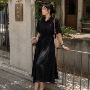 데이로그 여성 린넨 셔츠 롱원피스 허리스트링 반팔 원피스 1095
