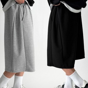 빠델 1+1 7부 사이드핀턱 버뮤다팬츠 벌룬 와이드 스웻 반바지 팬츠 츄리닝
