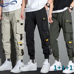 1+1+1남성 카고 조거팬츠 밴딩 9부 팬츠 여름 얇은 바지 멀티포켓 작업복 아웃도어 스포츠 캐주얼 데일리 스트릿 루즈핏 팬츠