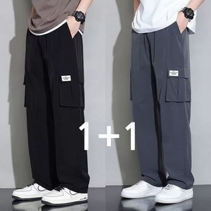 BIKASU 남성 여름 카고 바지 빅사이즈 냉장고 바지 캐주얼 스트링 조거팬츠 1+1