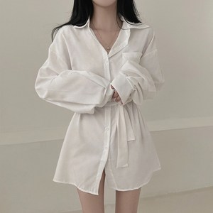 라라홀리 루즈 오버핏 허리 스트링 긴팔 원피스 셔츠