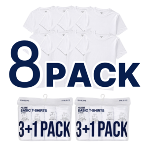폴햄 8PACK 남여공용 반팔티 사계절 기본 면 무지 이너 흰색 라운드 빅사이즈 티셔츠