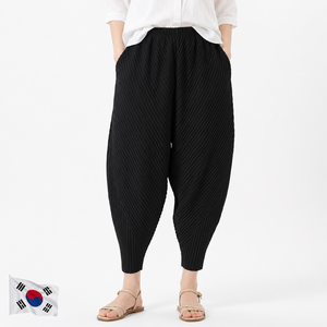 B여성플리츠주름바지 여름 여성 밴딩 스판 마담 편안한 주름바지 국내산 일상복 팬츠 빅사이즈 단체