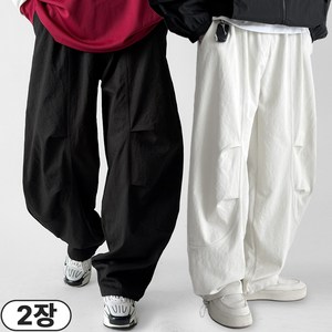 빠델 1+1 중앙 절개 투핀턱 벌룬 와이드 트레이닝 커브드 팬츠