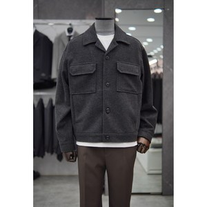 리버클래시 LLW32650 차콜 오픈칼라 져지 트러커 오버핏 아우터 셔켓