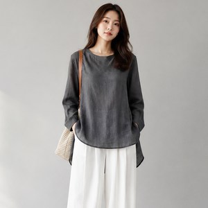 아이버리아 여성 봄여름 가을 긴소매 티셔츠 루즈핏 일상 캐주얼 심플 상의