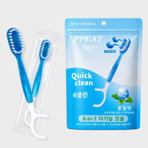 PPEAT 일회용 칫솔 물 없이 사용하는 8in1 일회용 미니 칫솔 개별포장 치실 혀클리너 이쑤시개 분리형 듀얼캡슐 일회용 치실 칫솔 추천 1 위 퀵클린 치실